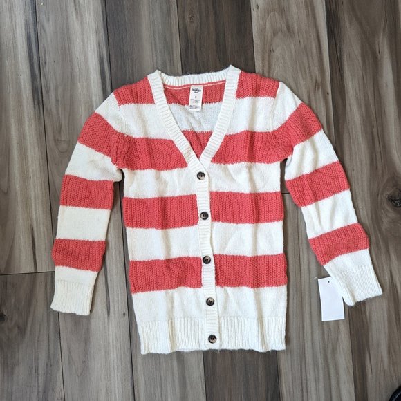NWT Oshkosh B'gosh Girls Knit Sweater Orange Striped Cardigan L/S Top 5T… - Picture 1 of 5